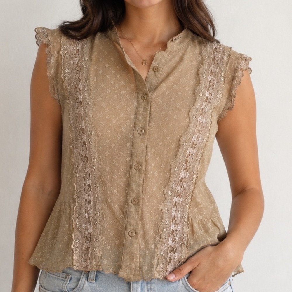 Necessary Objects Lace Peplum Blouse Est. Small Ren Faire Cottagecore Romantic